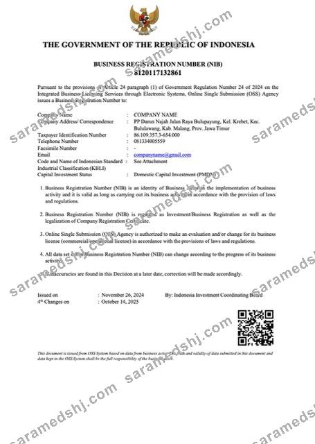 Indonesia business registration number Word and PDF template